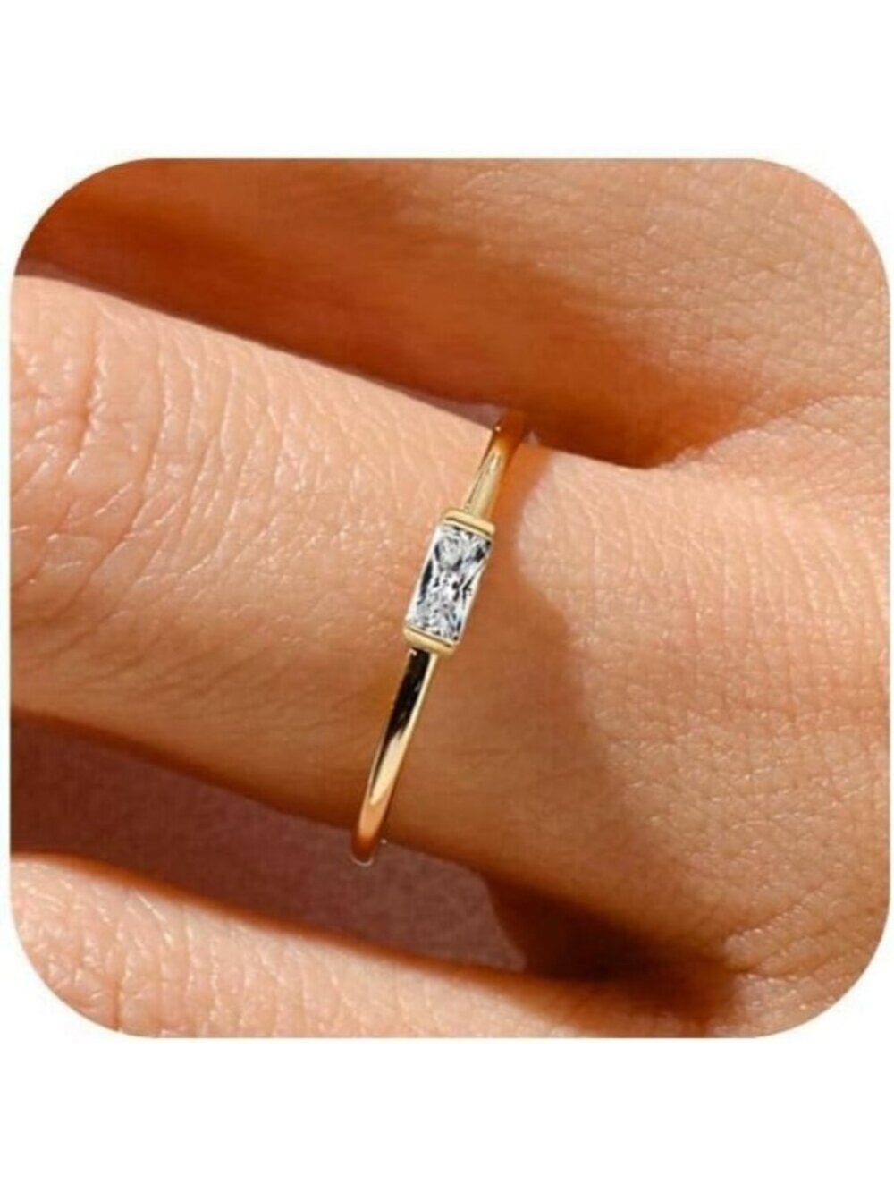 Women White/gold Non Tarnish Dainty 14k Gold Plated Baguette Emerald Stone Ring